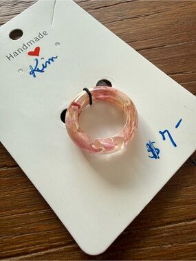 Handmade Pink Resin Ring with Pink Flakes